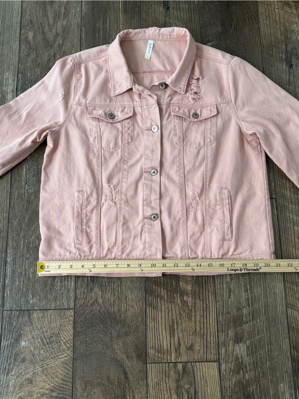 Jacket Denim Mia & Tess Pink Distressed Cotton Jean Size Medium